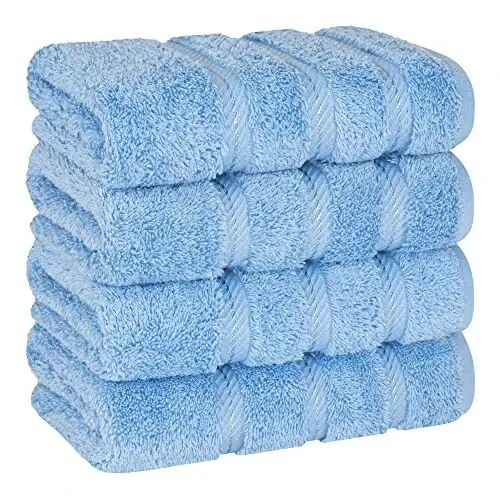Hammom uchun American Soft Linen hashamatli qo'l sochiqlari, 600 GSM og'ir vazn 16x28 o'lcham 100% Paxta Turkcha 4 qismli qo'l va yuz sochiq to'plami, Ochiq ko'k qo'l sochiqlari - AMERICAN SOFT LINEN