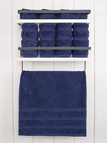 Hammom uchun American Soft Linen hashamatli qo'l sochiqlari, 600 GSM og'ir vazn 16x28 o'lcham 100% paxta Turkcha 4 qismli qo'l va yuz sochiq to'plami, To'q ko'k rangli qo'l sochiqlari - 2