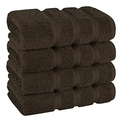 Hammom uchun American Soft Linen hashamatli qo'l sochiqlari, 600 GSM og'ir vaznli 16x28 o'lchamli 100% paxtali Turkcha 4 qismli qo'l va yuz sochiq to'plami, jigarrang qo'l sochiqlari 