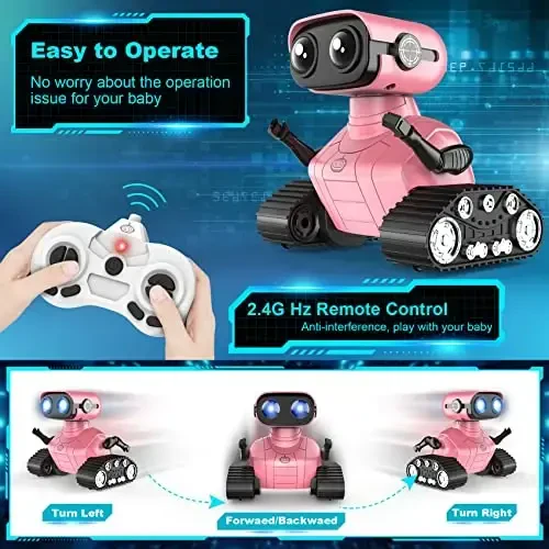 Hamourd Qizlar uchun robot o'yinchoqlar, Walkie-Talkie funktsiyali robotlar, imo-ishorani sezish, moslashuvchan bosh va qo'llar, harakatni dasturlash, moslashuvchan bosh va qo'llar, musiqa va porloq LED ko'zlar, 6-8 yoshdagi qizlar uchun o'yinchoqlar 2-7 - 4