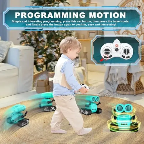 Hamourd Robot Toys - Kids Rechargeable RC Robots with Gesture Sensing, Walkie-Talkie, Flexible Head & Arms, Programming Motion, Dance Moves, Music, Shining LED Eyes, Girls Boys Birthday,Jade Green - 2