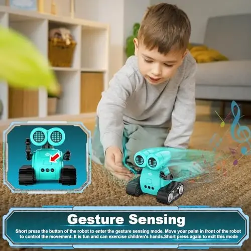 Hamourd Robot Toys - Kids Rechargeable RC Robots with Gesture Sensing, Walkie-Talkie, Flexible Head & Arms, Programming Motion, Dance Moves, Music, Shining LED Eyes, Girls Boys Birthday,Jade Green - 3
