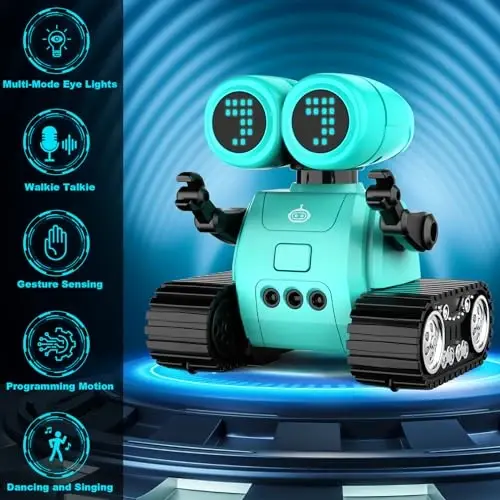 Hamourd Robot Toys - Kids Rechargeable RC Robots with Gesture Sensing, Walkie-Talkie, Flexible Head & Arms, Programming Motion, Dance Moves, Music, Shining LED Eyes, Girls Boys Birthday,Jade Green - 5