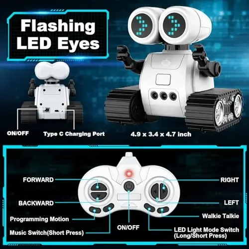 Hamourd Robot Toys for 3 Years Old Boys Girls- Robots with Walkie-Talkie Function, Gesture Sensing, Flexible Head & Arms, Programming Motion, Dance Moves, Music, and Shining LED Eyes, Kids Toys Gifts - 7