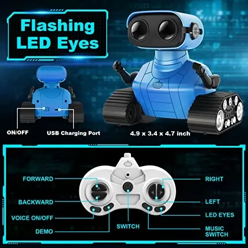 Hamourd Robot Toys for Boys Girls, Rechargeable Remote Control Emo Robots with Auto-Demonstration, Flexible Head & Arms, Dance Moves, Music, Shining LED Eyes for 5+ Years Old Kids - 5