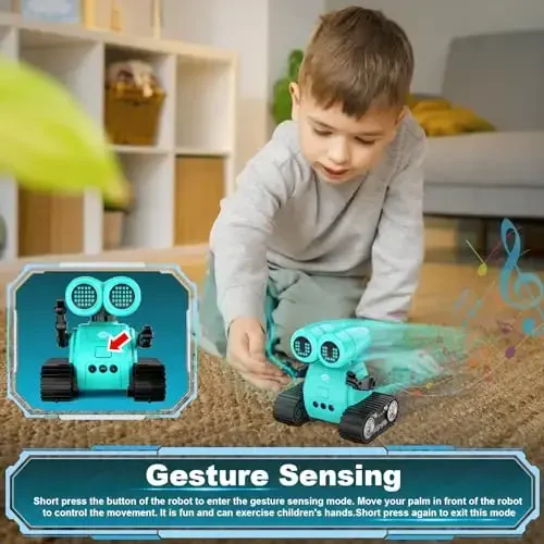 Hamourd Robot Toys - Kids Rechargeable RC Robots with Gesture Sensing, Walkie-Talkie, Flexible Head & Arms, Programming Motion, Dance Moves, Music, Shining LED Eyes, Girls Boys Birthday,Jade Green - 3