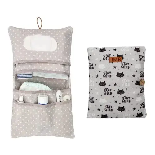 HAMUR Baby Bag Organizer, Portable Stroller Mini Diaper Bag Pouches Travel Gear, Foldable Newborn Baby Essentials Carriage Bag for Boys & Girls (Fox) - 3