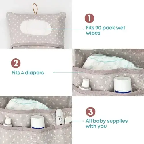 HAMUR Baby Bag Organizer, Portable Stroller Mini Diaper Bag Pouches Travel Gear, Foldable Newborn Baby Essentials Carriage Bag for Boys & Girls (Fox) - 5