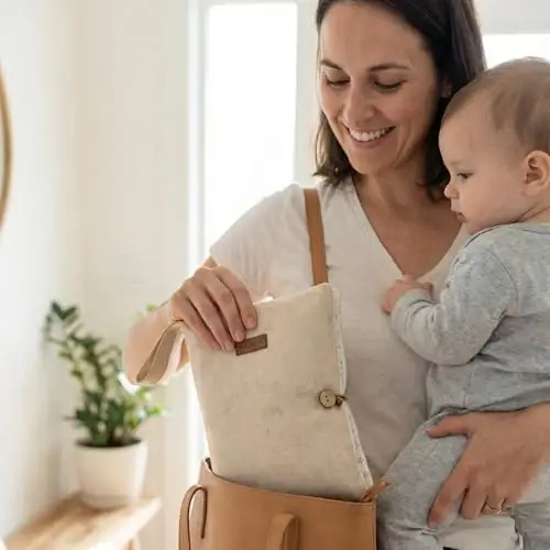 HAMUR Baby Diaper Bag Organizer – Compact & Foldable Stroller Pouch for Newborn Essentials | Travel-Friendly | Fits Boys & Girls (Solid Beige) - HAMUR HOME (1)