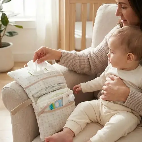 HAMUR Baby Diaper Bag Organizer – Compact & Foldable Stroller Pouch for Newborn Essentials | Travel-Friendly | Fits Boys & Girls (Solid Beige) - 3