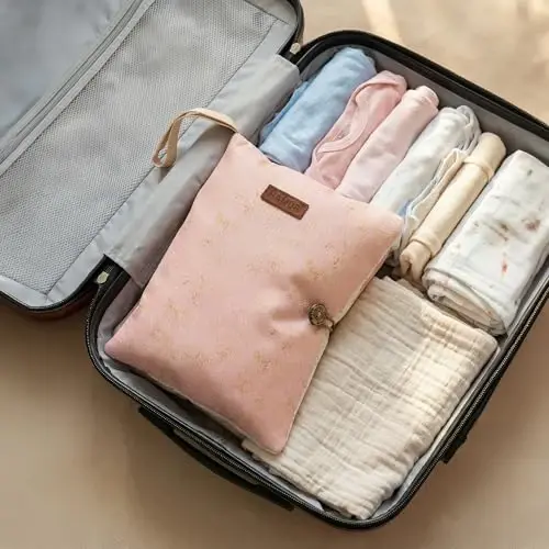 HAMUR Baby Diaper Bag Organizer – Compact & Foldable Stroller Pouch for Newborn Essentials | Travel-Friendly | Fits Boys & Girls (Solid Pink) - 4