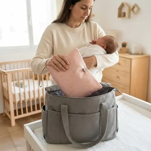 HAMUR Baby Diaper Bag Organizer – Compact & Foldable Stroller Pouch for Newborn Essentials | Travel-Friendly | Fits Boys & Girls (Solid Pink) - HAMUR HOME (1)