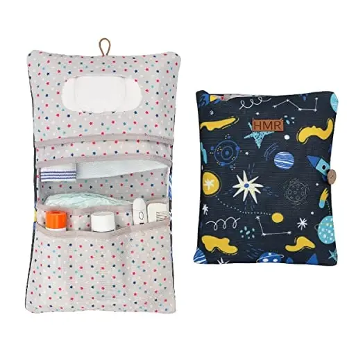 HAMUR Baby Diaper Bag Organizer – Compact & Foldable Stroller Pouch for Newborn Essentials | Travel-Friendly | Fits Boys & Girls (Space) 