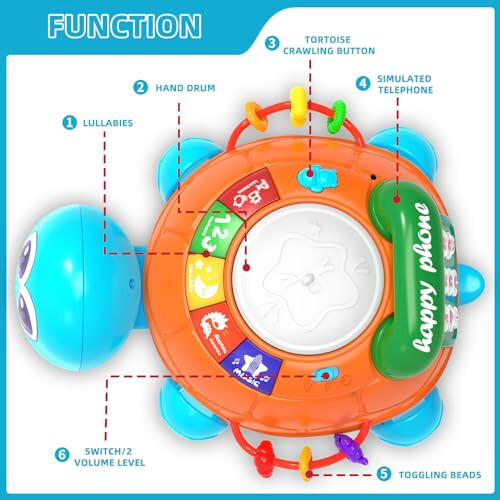 Hanayo Baby Crawling Toys Infant Musical Turtle Crawling Toys with Light, Play Phone, Tummy Time Toys 0-3 3-6 6-12 12-18 Months Birthday Gift Toys for 1 Year Old Boy Girl Toddler Toys Age 1-2 - 3