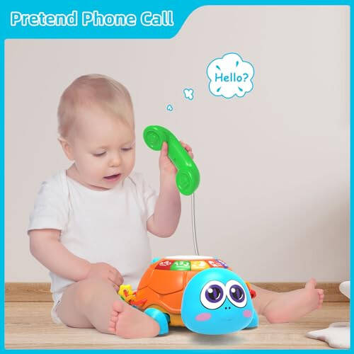 Hanayo Baby Crawling Toys Infant Musical Turtle Crawling Toys with Light, Play Phone, Tummy Time Toys 0-3 3-6 6-12 12-18 Months Birthday Gift Toys for 1 Year Old Boy Girl Toddler Toys Age 1-2 - 4