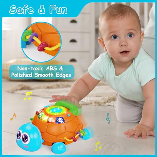 Hanayo Baby Crawling Toys Infant Musical Turtle Crawling Toys with Light, Play Phone, Tummy Time Toys 0-3 3-6 6-12 12-18 Months Birthday Gift Toys for 1 Year Old Boy Girl Toddler Toys Age 1-2 - 5