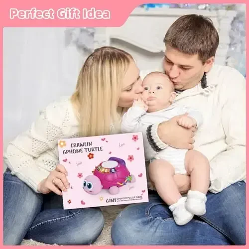 Hanayo Baby Musical Turtle Crawling Girl Toys for 6-18 Months，Infant Early Learning Educational Toy，Baby Girl Gift Essentials for Newborn 7 8 9 11+ Months 1-2 Year Old(Pink) - 5