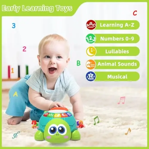 Hanayo Baby Toys 6 to 12 Months，Musical Turtle Crawling Girl Toys for 12-18 Months,Infant Early Learning Educational Toy,Girl & Boy Gift Essentials for Newborn 7 8 9 11+ Months 1-2 Year Old(Green) - 5