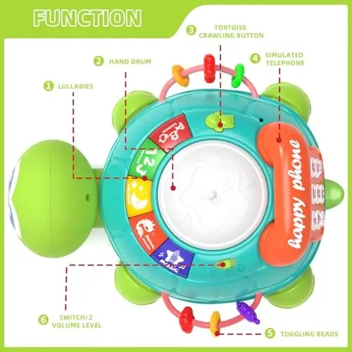 Hanayo Baby Toys 6 to 12 Months，Musical Turtle Crawling Girl Toys for 12-18 Months,Infant Early Learning Educational Toy,Girl & Boy Gift Essentials for Newborn 7 8 9 11+ Months 1-2 Year Old(Green) - 2