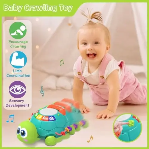 Hanayo Baby Toys 6 to 12 Months，Musical Turtle Crawling Girl Toys for 12-18 Months,Infant Early Learning Educational Toy,Girl & Boy Gift Essentials for Newborn 7 8 9 11+ Months 1-2 Year Old(Green) - 3