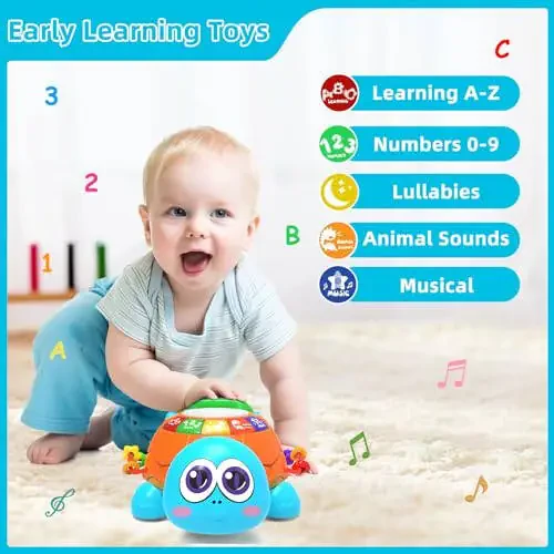 Hanayo Baby Toys 6 to 12 Months，Musical Turtle Crawling Girl Toys for 12-18 Months,Infant Early Learning Educational Toy,Girl & Boy Gift Essentials for Newborn 7 8 9 11+ Months 1-2 Year Old(Blue) - 2