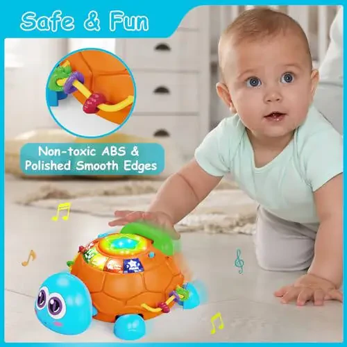 Hanayo Baby Toys 6 to 12 Months，Musical Turtle Crawling Girl Toys for 12-18 Months,Infant Early Learning Educational Toy,Girl & Boy Gift Essentials for Newborn 7 8 9 11+ Months 1-2 Year Old(Blue) - 5
