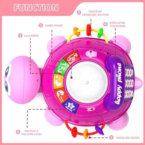 Hanayo Baby Musical Turtle Crawling Girl Toys for 6-18 Months，Infant Early Learning Educational Toy，Baby Girl Gift Essentials for Newborn 7 8 9 11+ Months 1-2 Year Old(Pink) - 1