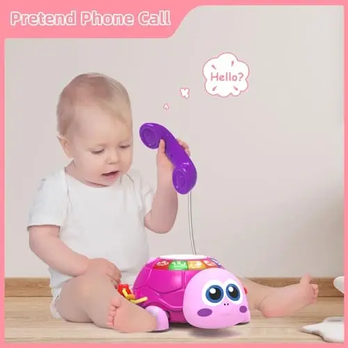 Hanayo Baby Musical Turtle Crawling Girl Toys for 6-18 Months，Infant Early Learning Educational Toy，Baby Girl Gift Essentials for Newborn 7 8 9 11+ Months 1-2 Year Old(Pink) - 4