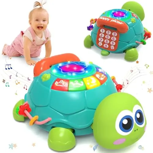 Hanayo Baby Toys 6 to 12 Months，Musical Turtle Crawling Girl Toys for 12-18 Months,Infant Early Learning Educational Toy,Girl & Boy Gift Essentials for Newborn 7 8 9 11+ Months 1-2 Year Old(Green) - 1