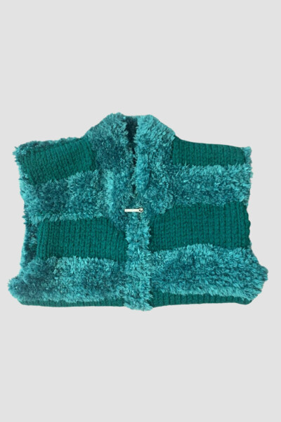 Hand-Knit Fur Pattern Girl Vest 4 Years - Green - 3