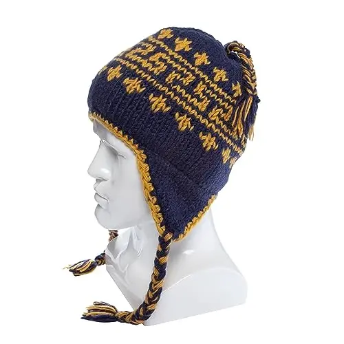 Hand Knit Sherpa Wool Hat with Micro Fleece Lining and Ear Flaps, Handmade Winter Toque, Christmas Beanie, Made in Nepal - 2