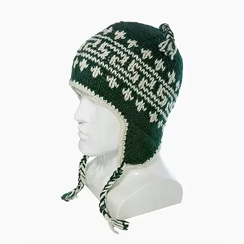 Hand Knit Sherpa Wool Hat with Micro Fleece Lining and Ear Flaps, Handmade Winter Toque, Christmas Beanie, Made in Nepal - HAND (1)