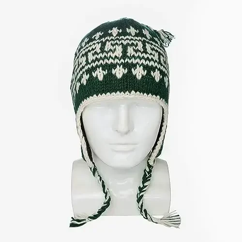Hand Knit Sherpa Wool Hat with Micro Fleece Lining and Ear Flaps, Handmade Winter Toque, Christmas Beanie, Made in Nepal - 3