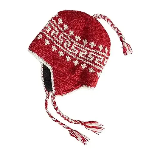 Hand Knit Sherpa Wool Hat with Micro Fleece Lining and Ear Flaps, Handmade Winter Toque, Christmas Beanie, Made in Nepal 