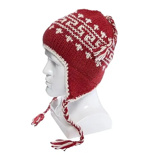 Hand Knit Sherpa Wool Hat with Micro Fleece Lining and Ear Flaps, Handmade Winter Toque, Christmas Beanie, Made in Nepal - HAND (1)
