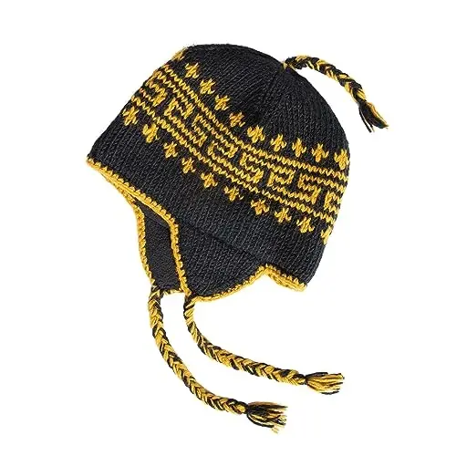 Hand Knit Sherpa Wool Hat with Micro Fleece Lining and Ear Flaps, Handmade Winter Toque, Christmas Beanie, Made in Nepal - 1