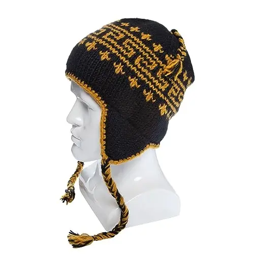 Hand Knit Sherpa Wool Hat with Micro Fleece Lining and Ear Flaps, Handmade Winter Toque, Christmas Beanie, Made in Nepal - Hand (1)