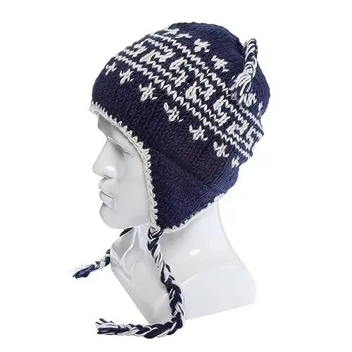 Hand Knit Sherpa Wool Hat with Micro Fleece Lining and Ear Flaps, Handmade Winter Toque, Christmas Beanie, Made in Nepal - Hand (1)