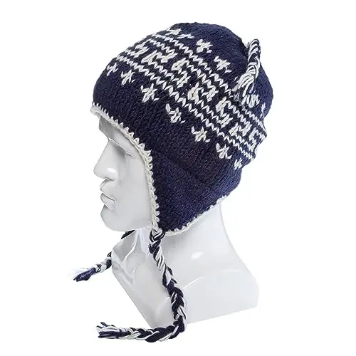 Hand Knit Sherpa Wool Hat with Micro Fleece Lining and Ear Flaps, Handmade Winter Toque, Christmas Beanie, Made in Nepal - 2