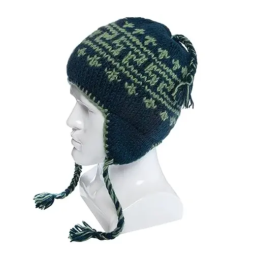 Hand Knit Sherpa Wool Hat with Micro Fleece Lining and Ear Flaps, Handmade Winter Toque, Christmas Beanie, Made in Nepal - Hand (1)