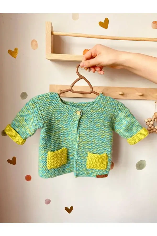 Hand Knit Soft Green Baby Cardigan - 2