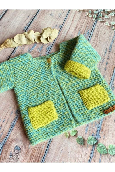 Hand Knit Soft Green Baby Cardigan - 3