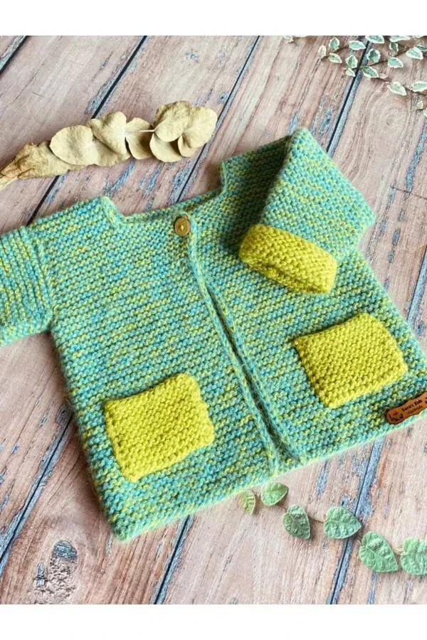 Hand Knit Soft Green Baby Cardigan - 3