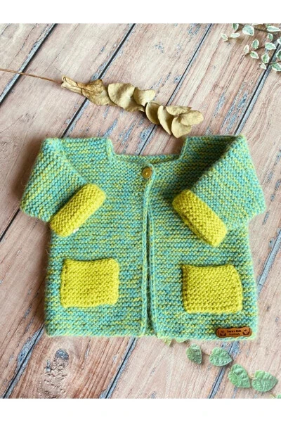 Hand Knit Soft Green Baby Cardigan - 4