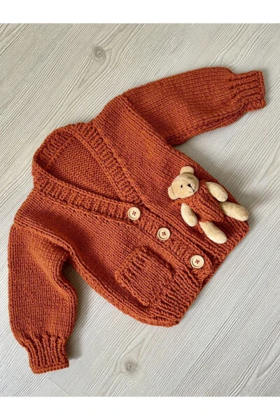 Hand-Knitted Baby Cardigan with Toy - HOBIHANEM TUHAFIYE