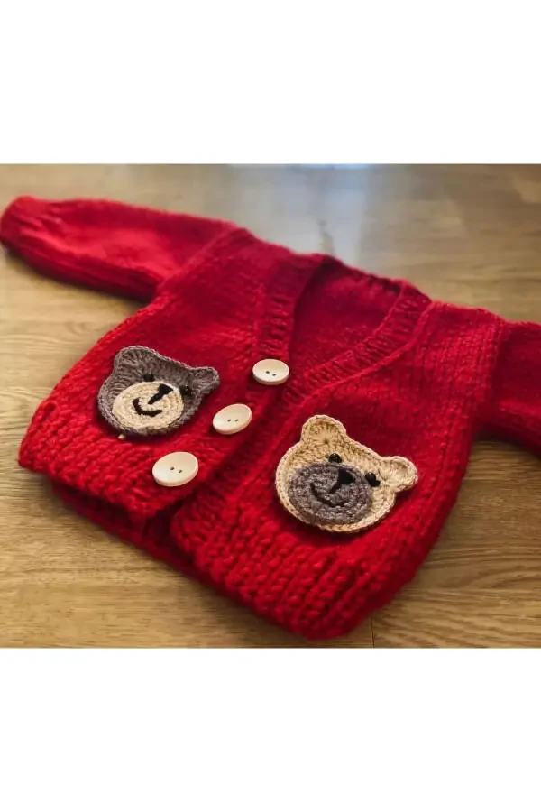 Hand-knitted bear baby boy cardigan - 1