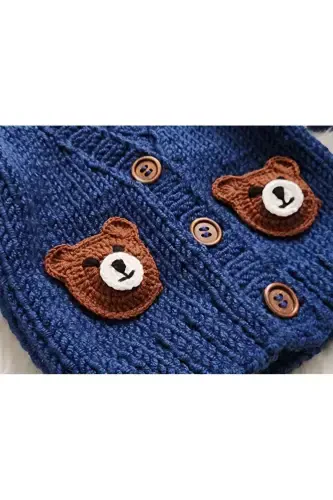 Hand Knitted Bear Baby Boy, Kids Cardigan-BLUE - EL ÖRGÜSÜ (1)