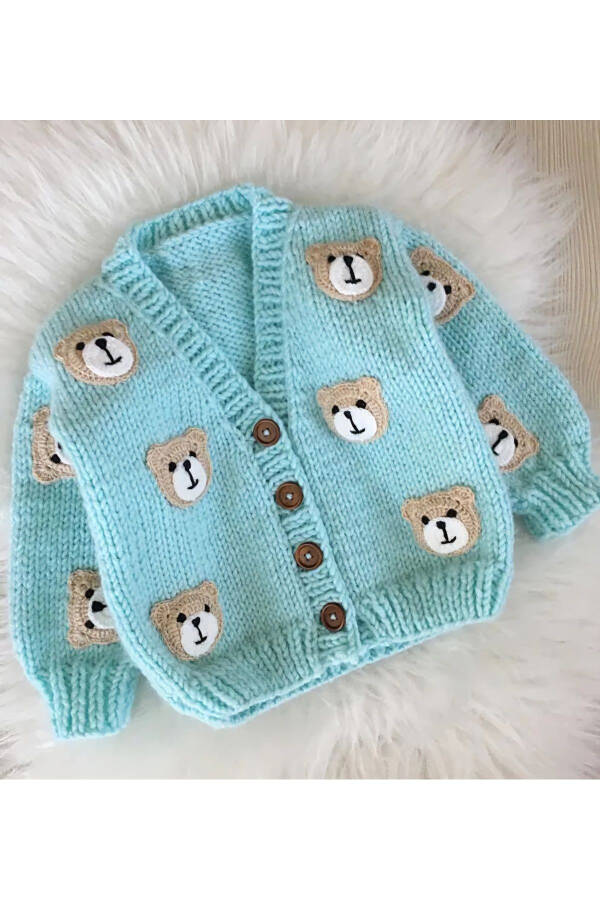 Hand knitted bear baby boy sweater - 1