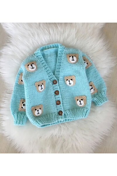 Hand knitted bear baby boy sweater - 2