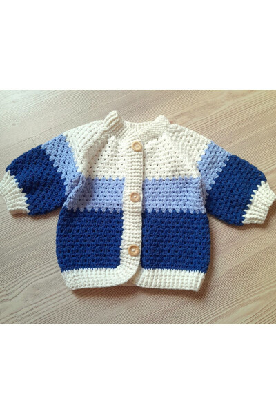 Hand-knitted blue baby boy cardigan - 1